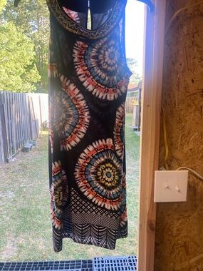 TIANA B./ Tie-Dye Circle Pattern Maxi Dress - Black with Multicolor Accents